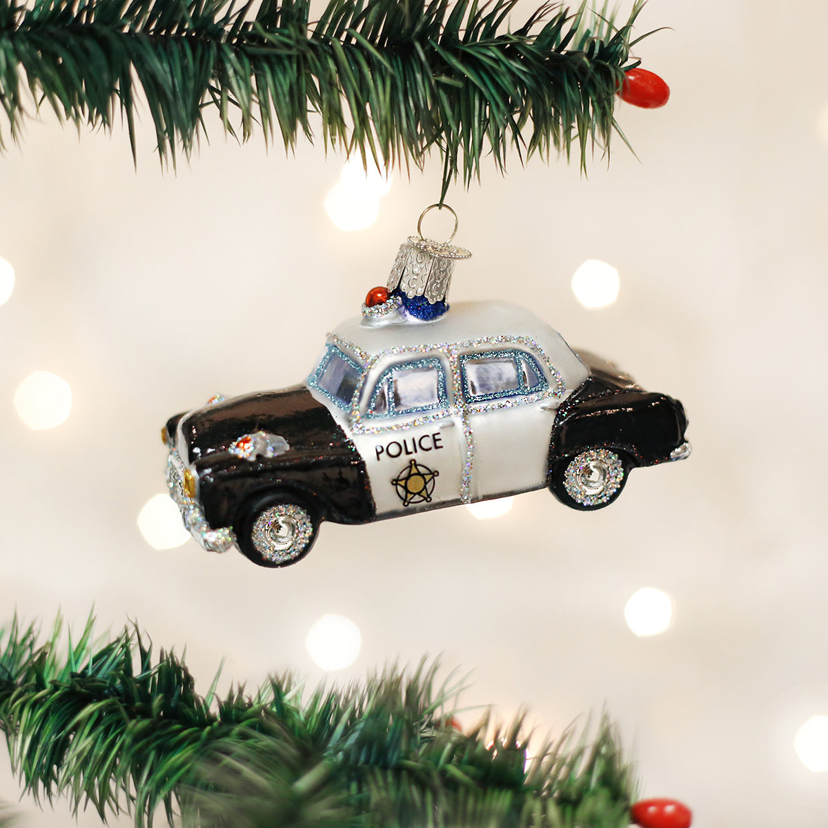 Classic Police Car Glass Ornament