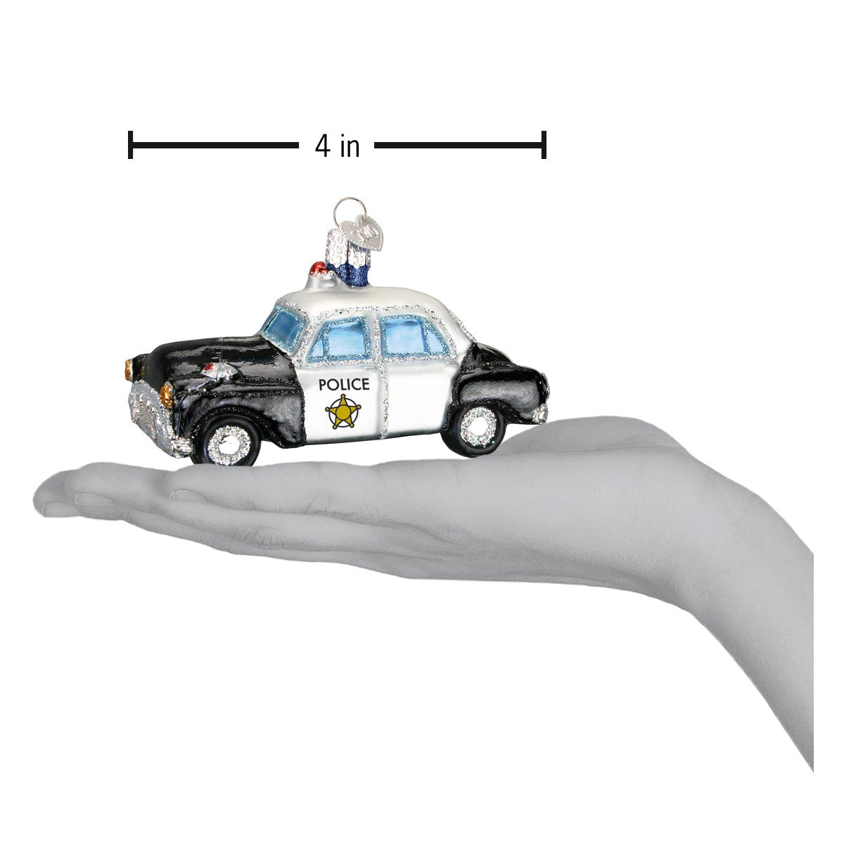 Classic Police Car Glass Ornament