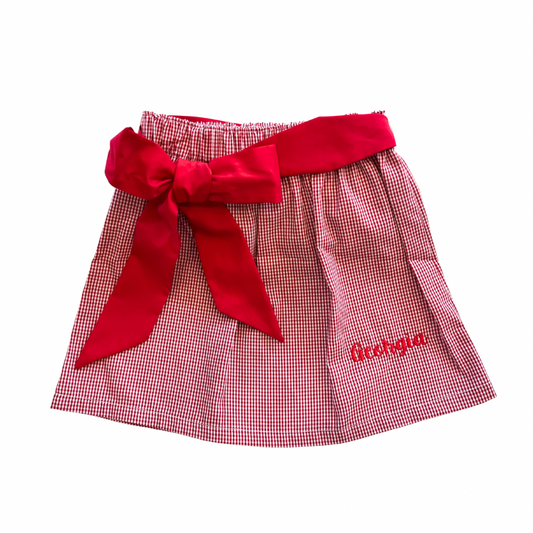 Georgia Embroidered Red Gingham Skirt with Sash