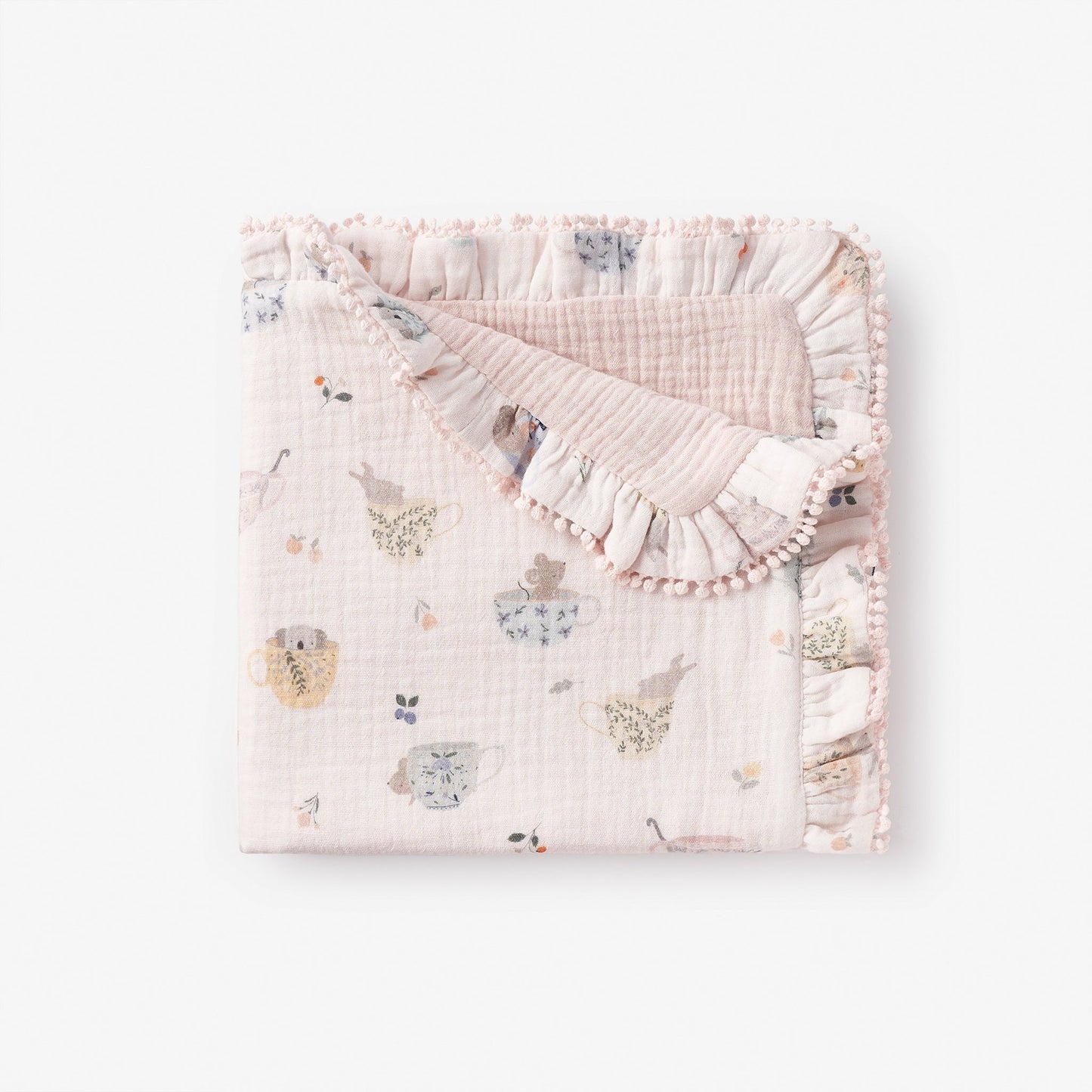 Tea Time Organic Muslin Lace Edge Blanket