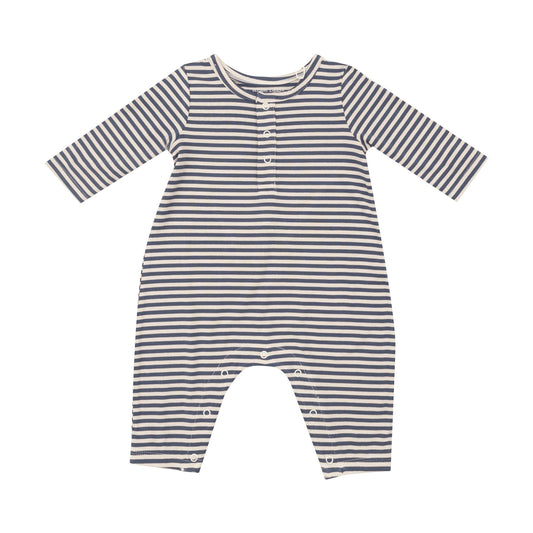 Navy & Oat Stripe Longsleeve Henley Romper