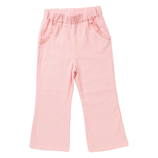 Light Pink Corduroy Flare Pants Ruffle Pockets