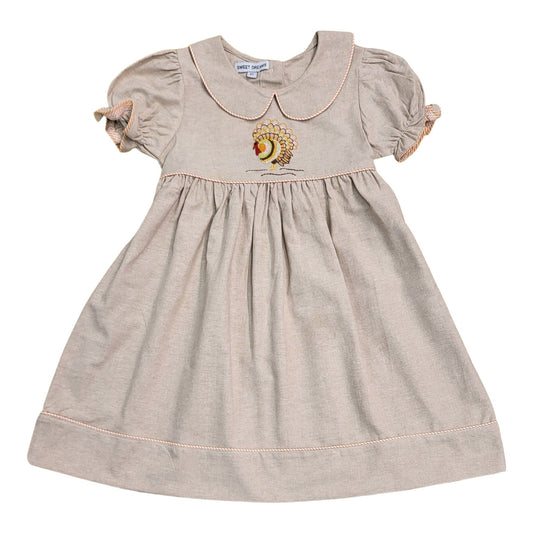 Turkey Embroidered Brown Chambray Dress