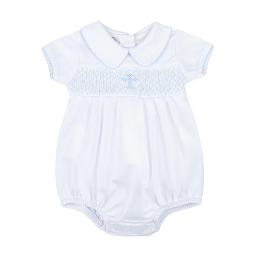 Boys Blessed Smocked Collared Short Sleeve Bubble