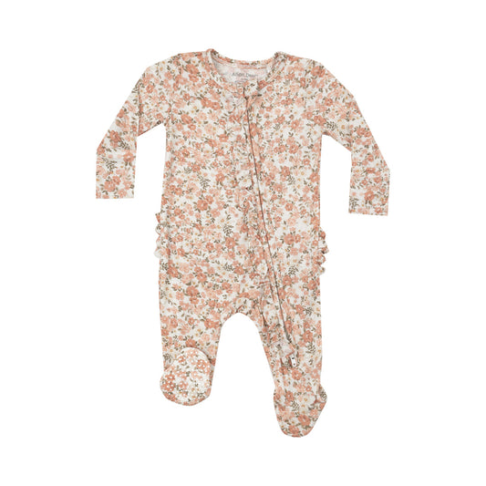 Sweet Rose Calico Two-Way Ruffle Zipper Footie