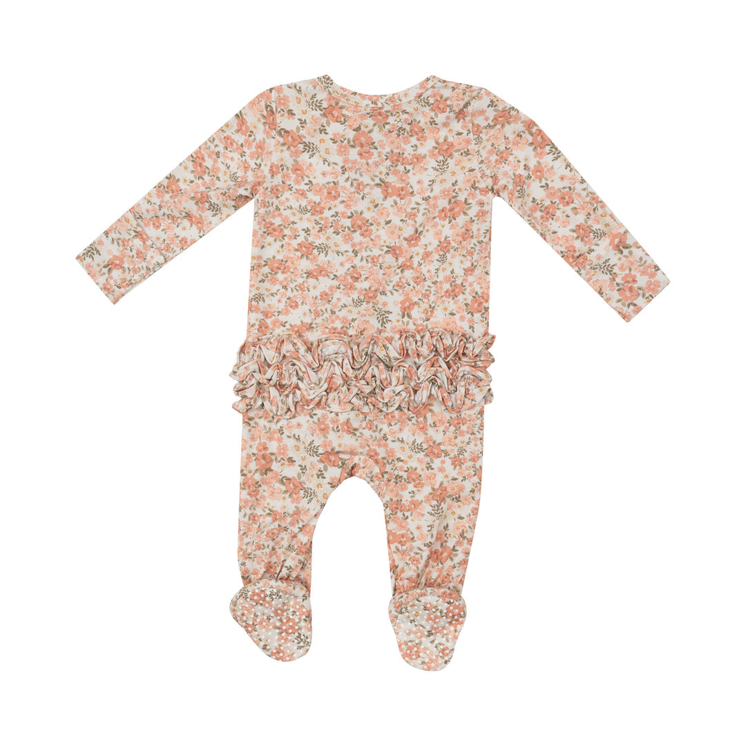 Sweet Rose Calico Two-Way Ruffle Zipper Footie