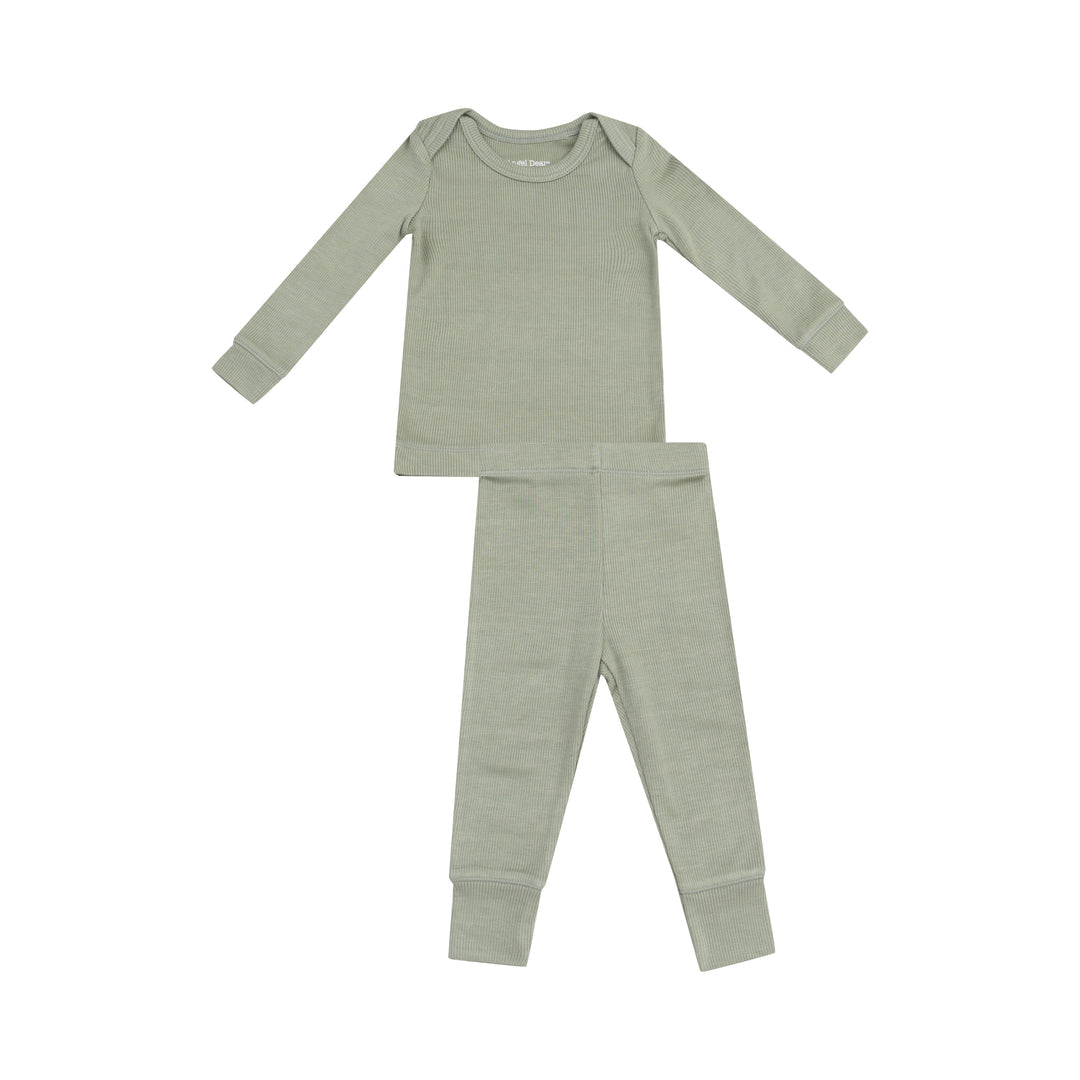 Ribbed Desert Sage Long Sleeve Loungewear Pajama Set