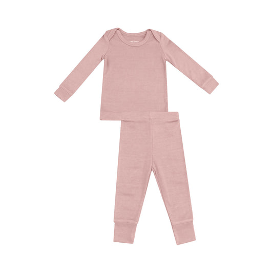 Ribbed Silver Pink Long Sleeve Loungewear Pajama Set