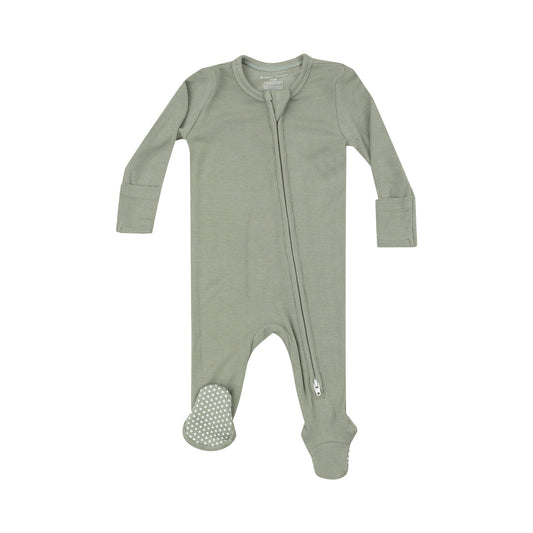 Ribbed Desert Sage Two-Way Zipper Footie