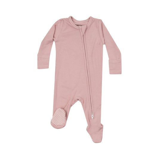 Ribbed Silver Pink Two-Way Zipper Footie