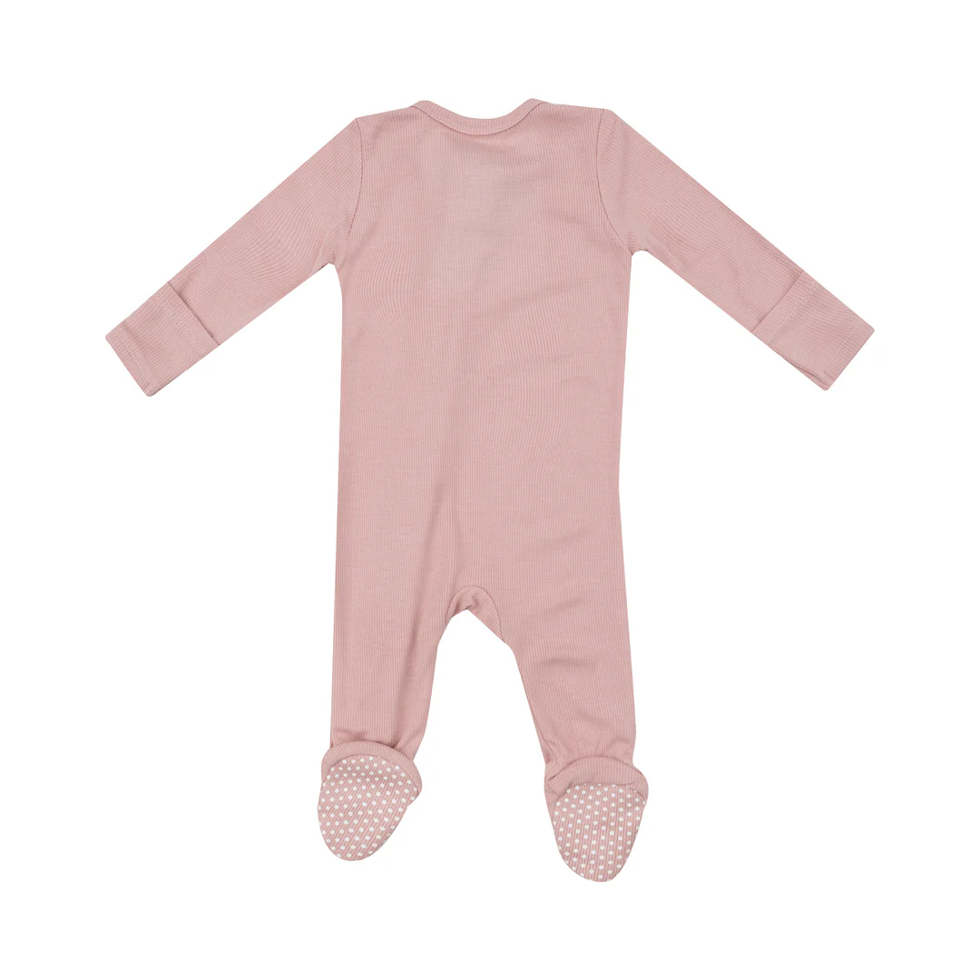 Ribbed Silver Pink Two-Way Zipper Footie