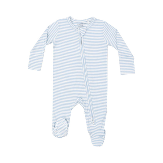 Light Blue Striped Two-Way Zipper Footie