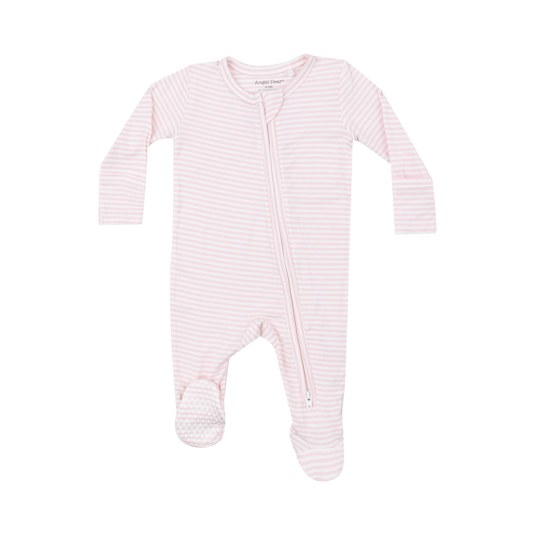 Light Pink Striped Two-Way Zipper Footie