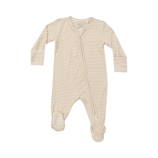 Beige Striped Two-Way Zipper Footie