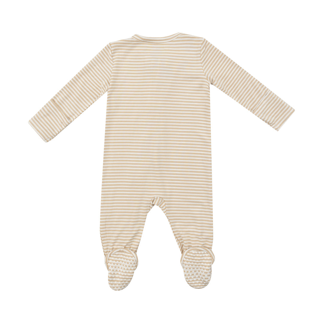 Beige Striped Two-Way Zipper Footie