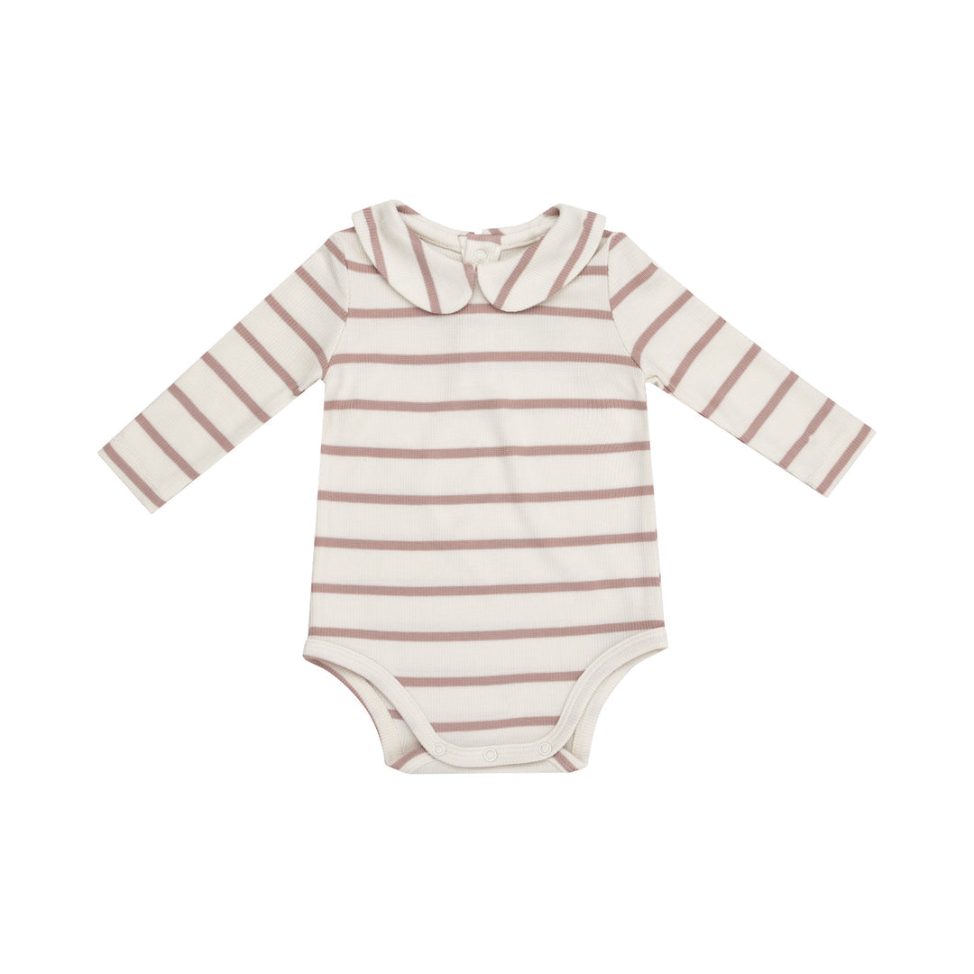 Misty Rose Ribbed Stripe Collared Bodysuit