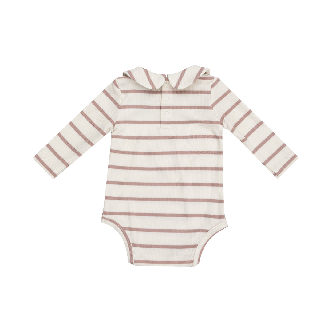 Misty Rose Ribbed Stripe Collared Bodysuit