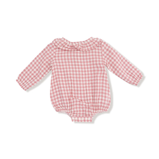 Rose Pink Plaid Ruffle Collar Bubble