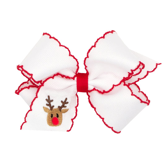 Reindeer White with Red Moonstitch Hair Bow