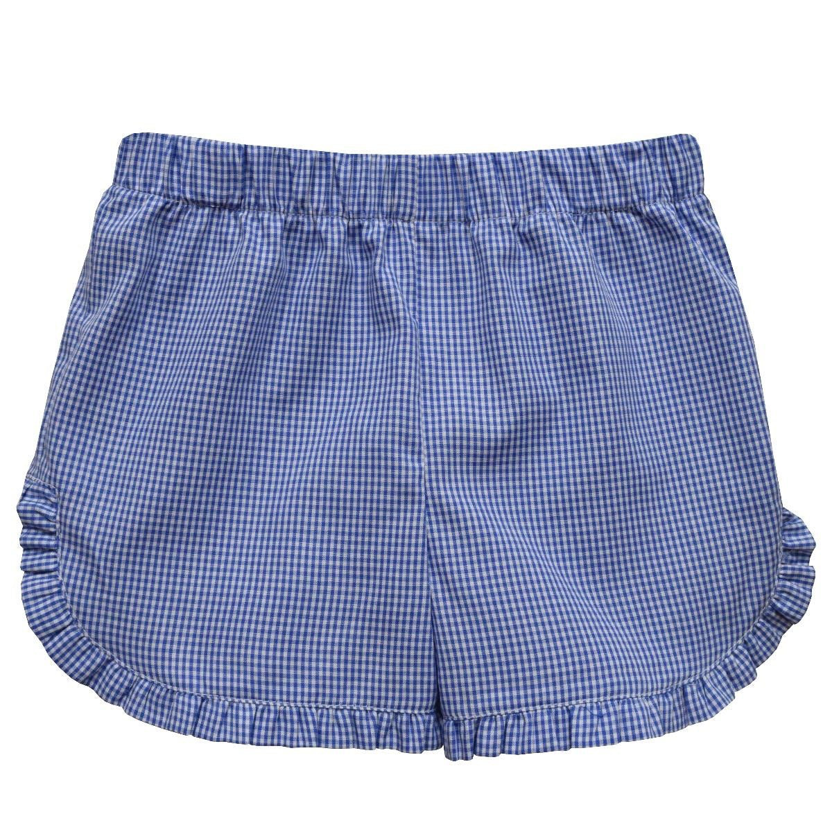 Royal Blue Gingham Girls Ruffle Shorts