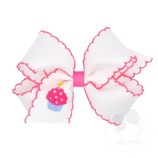 Cupcake Embroidered Moonstitch Girls Hair Bow