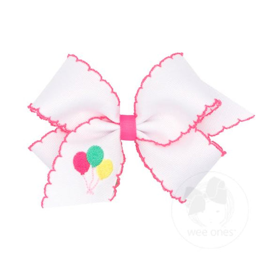 Birthday Balloons Embroidered Moonstitch Girls Hair Bow