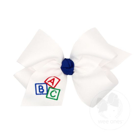 ABC Blocks Grosgrain Hair Bow with Knot Wrap and Embroidery
