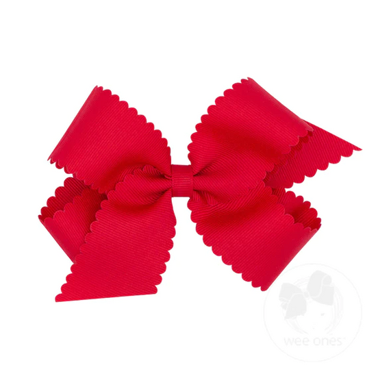 Red Grosgrain Scalloped Edge Girls Hair Bow