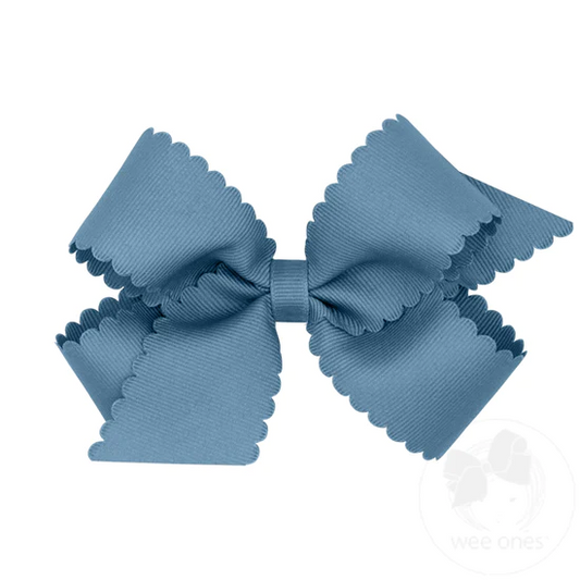 Denim Blue Grosgrain Scalloped Edge Girls Hair Bow