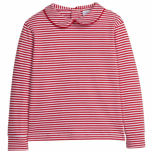 Boys Striped Peter Pan Collar Shirt Red