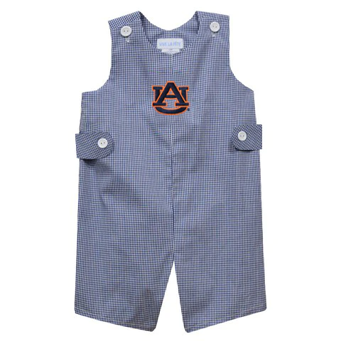 Auburn Tigers Embroidered Navy Gingham Boys Jon Jon