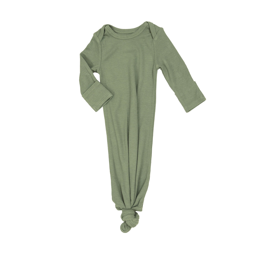 Ribbed Oil Green Knotted Gown