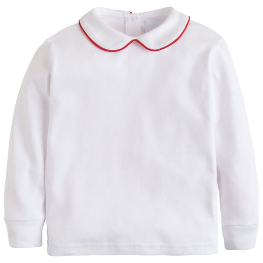 Red Piped Peter Pan Long Sleeve Shirt