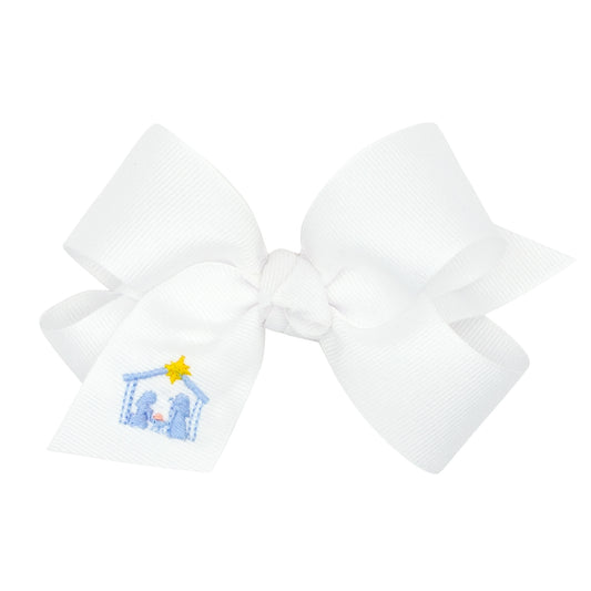 Nativity White Grosgrain Hair Bow