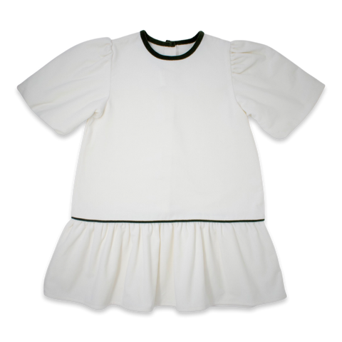 Harper Drop Waist Dress - White/Green Velvet