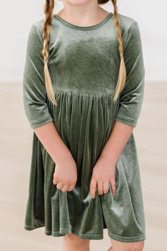 Sage Velvet Twirl Dress