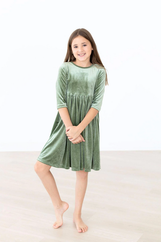 Sage Velvet Twirl Dress