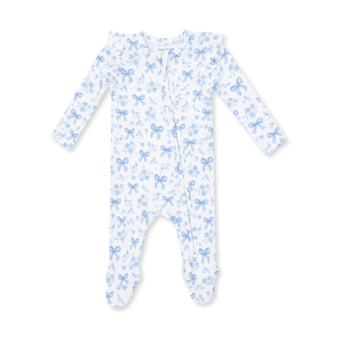 Blue Bows & Flowers Zipper Footie