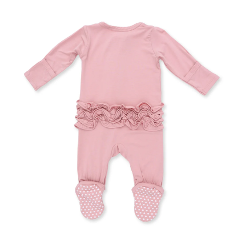 Mellow Rose Ruffle Zipper Footie