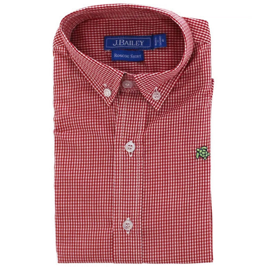 Boys Red Green Microcheck Buttondown Shirt