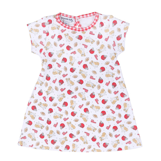Bulldog Football Printed Short Sleeve Toddler Dress