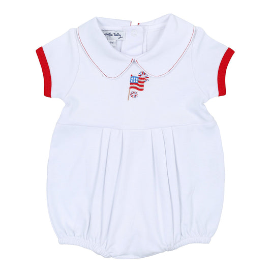 Red, White & Blue Embroidered Collared Boy Bubble