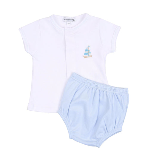 Tiny Sailboat Embroidered Boys Diaper Cover Set