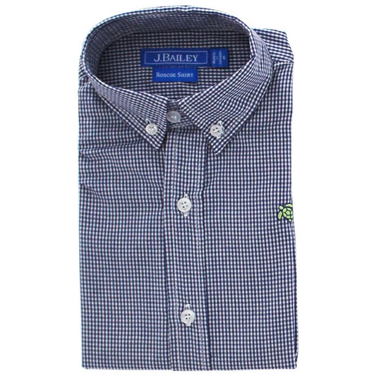 Boys Navy Microcheck Buttondown Shirt