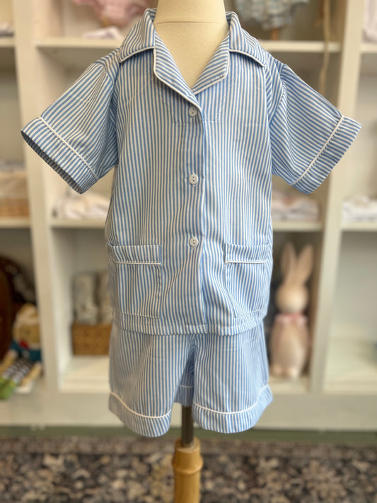 Blue Striped Pajama Short Set