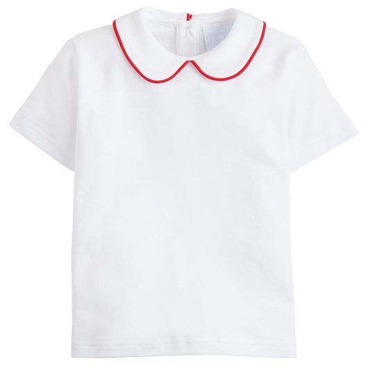 Red Piped Peter Pan Short Sleeve Shirt