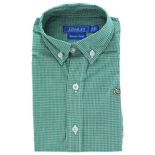 Boys Green Microcheck Buttondown Shirt