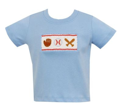 Boys Smocked Baseball Short Sleeve Shirt