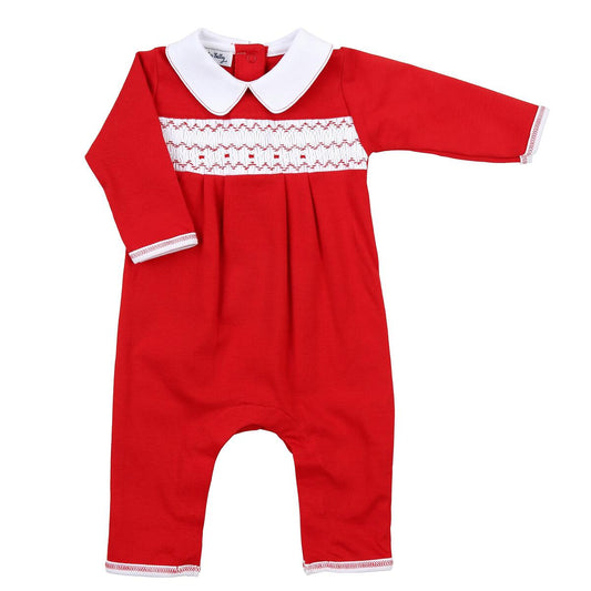 Clara and Colton Red Smocked Collared Playsuit