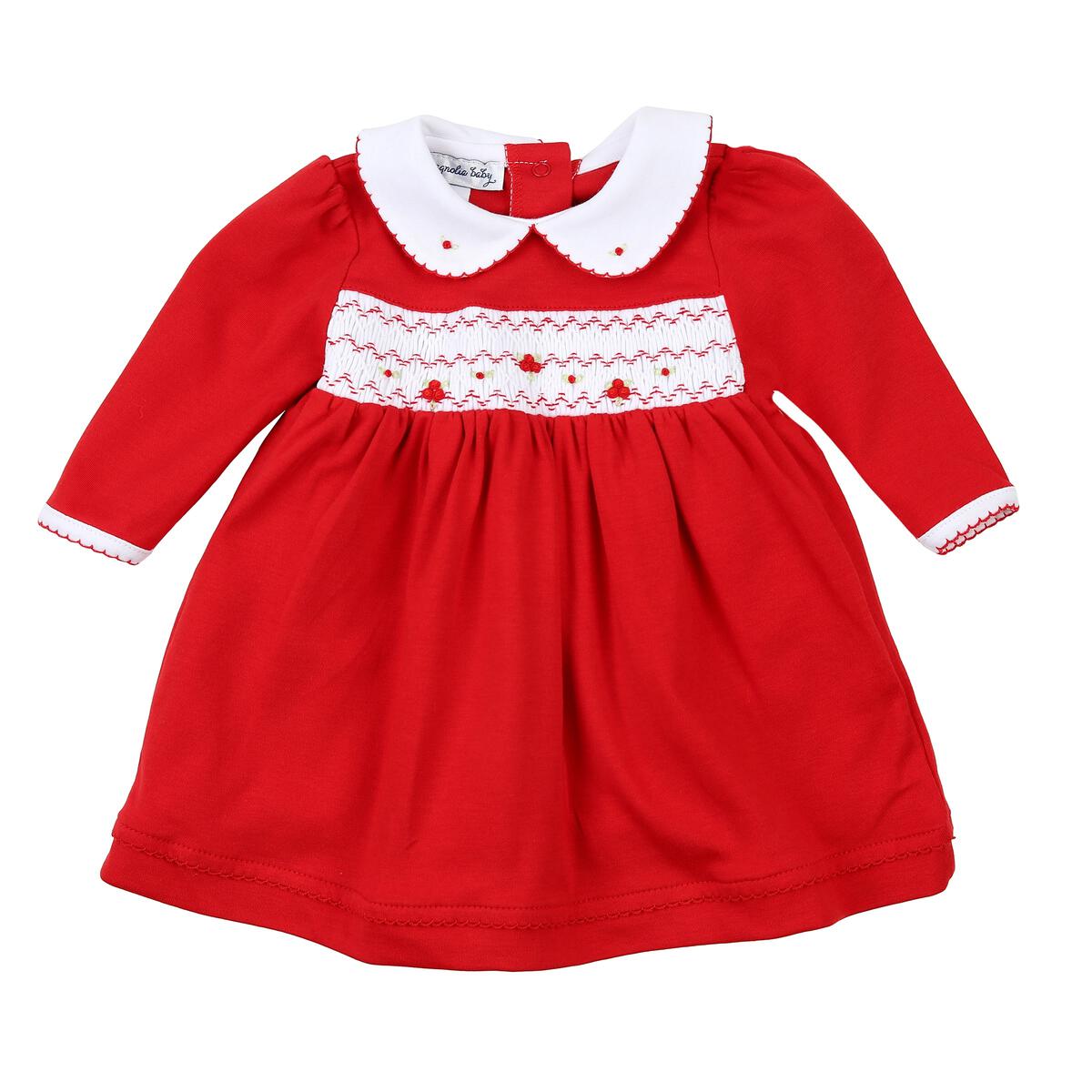 Clara and Colton Red Smocked Collared Long Sleeve Dress Set